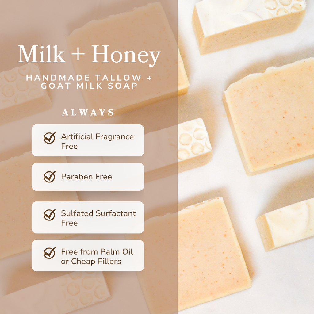 Milk + Honey Fragrance Free Handmade Tallow and Goat Milk Soap Bar